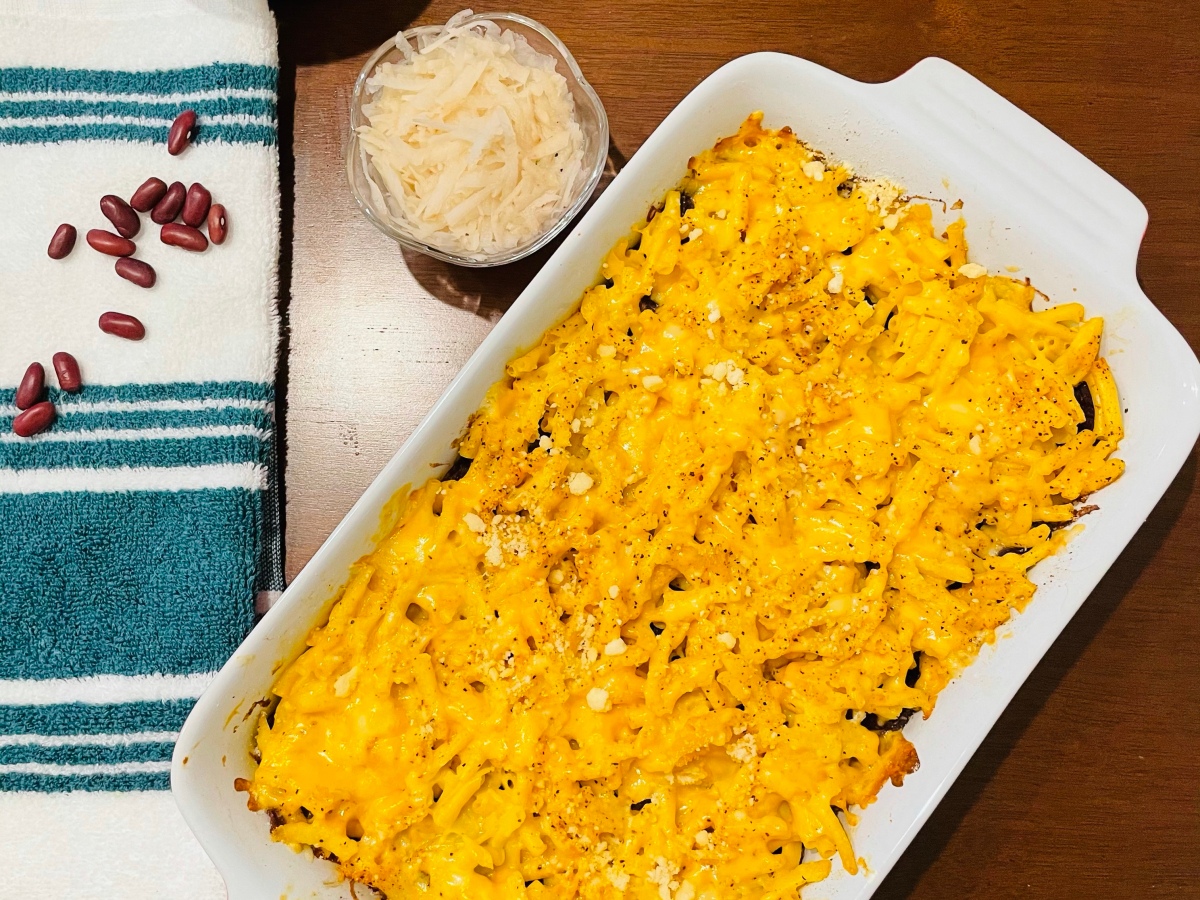 Easy Mac & Cheese, beans and hash brown casserole